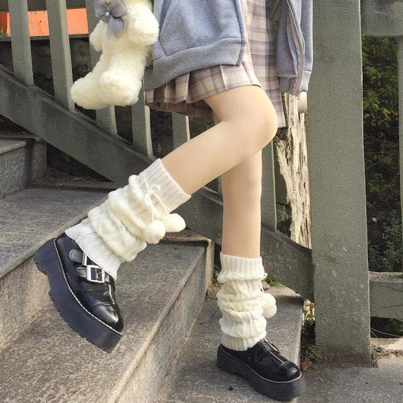 Women's Sweet Pure Color Knitted Leg Warmers With Balls – Kawaiifashion