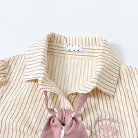 Chemise rayée à manches bouffantes Lolita pour femmes avec cravate oreilles de lapin