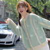 Women's Kawaii Bowknot Contrast Color Knitted Cardigan