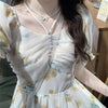 Women's Korean Style Puff Sleeved Beaded Floral Dress