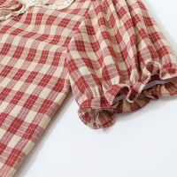 Женская винтажная клетчатая рубашка с кружевным подолом