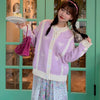 Women's Kawaii Bowknot Contrast Color Knitted Cardigan