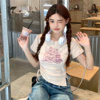 Женская футболка на шнурке с принтом Kawaii Cat