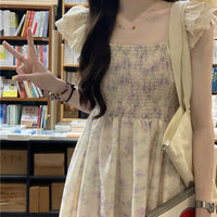 Women's Korean Style Ruffled Sleeved Floral Slip Dress