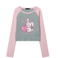 Women's Kawaii Rabbit Embroidered Double Color T-shirt