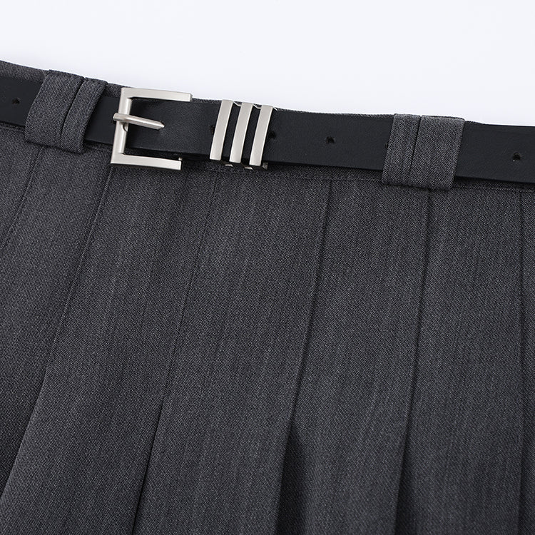 Women's Korean Style Pleated Skirt with Belt