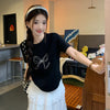 Women's Cute Bowknot Printed T-shirt with Layered Skirt