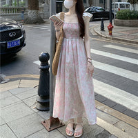 Women's Korean Style Ruffled Sleeved Floral Slip Dress