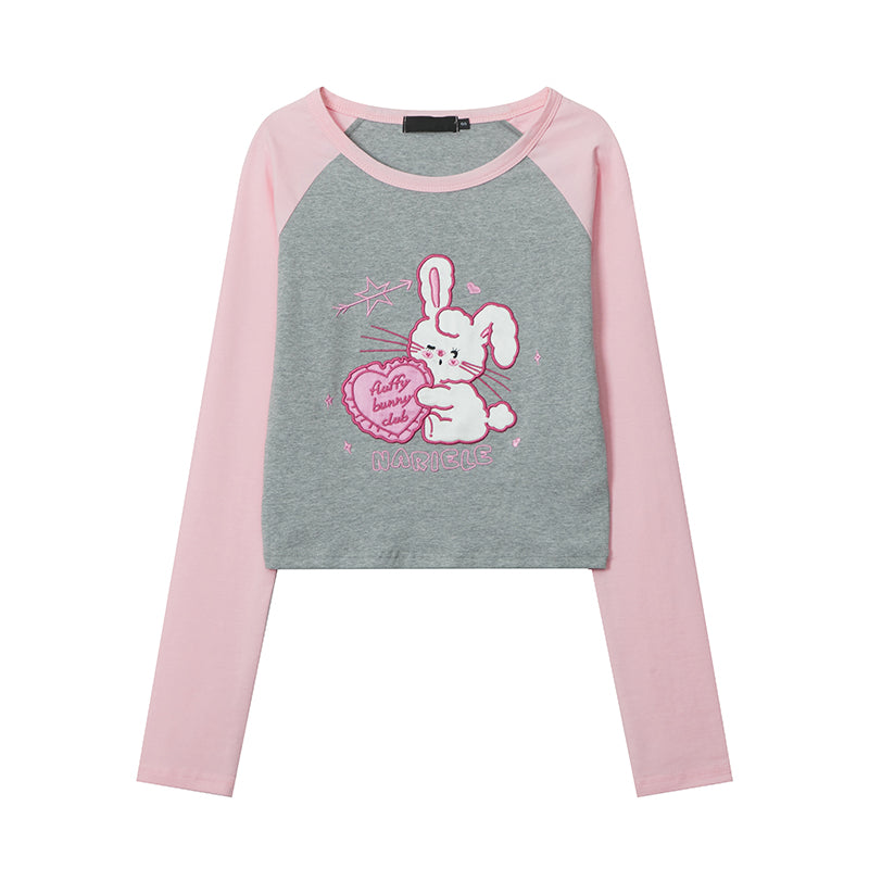 Women's Kawaii Rabbit Embroidered Double Color T-shirt
