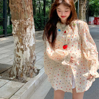 Женская рубашка в горошек с расклешенными рукавами в стиле Kawaii