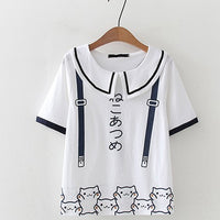 T-shirt imprimé chat couleur poupée style Harajuku pour femme