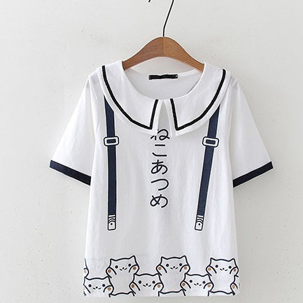 Women's Harajuku Style Doll Color Cat Printed T-shirt
