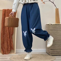 Женские джинсовые брюки с рюшами и принтом кролика Kawaii