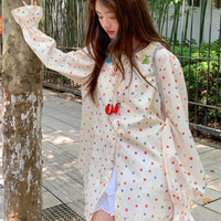 Camisa Kawaii de manga acampanada con lunares para mujer