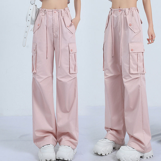 Pantalones con bolsillos grandes estilo Harajuku para mujer