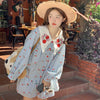 Women's Cute Doll Collar Cherry Embroidered Striped Dress