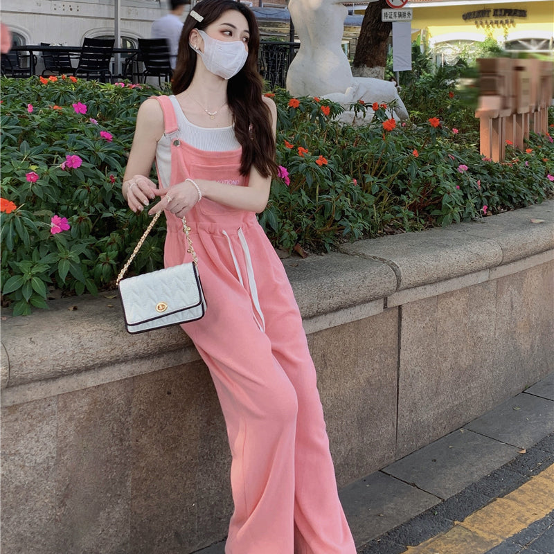 Pantaloni con bretelle allacciati stile coreano da donna