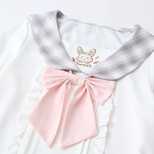 Camiseta con volantes de conejo y cuello marinero kawaii para mujer