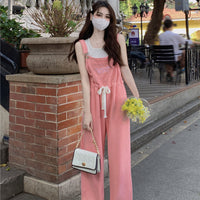 Pantaloni con bretelle allacciati stile coreano da donna