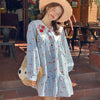 Women's Cute Doll Collar Cherry Embroidered Striped Dress