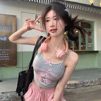 Women's Korean Style Rabbit Printed Lace Hem Tank Top
