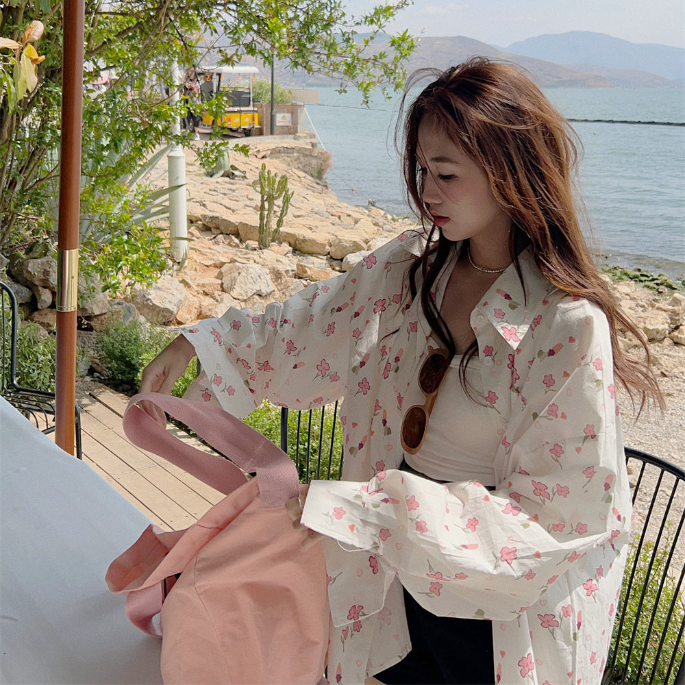 Camicia da donna stampata floreale in stile coreano