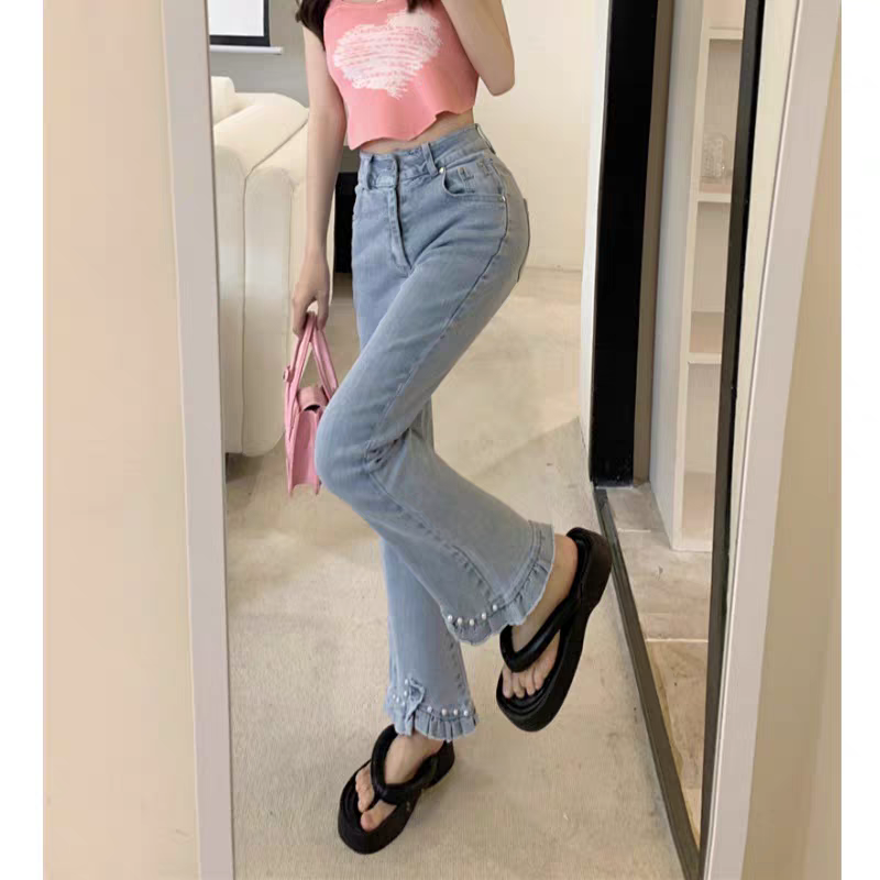 Women's Korean Style Pearl Flared Jeans