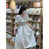 Women's Kawaii Puff Sleeved Floral Ruched Dress