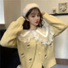 Women's Korean Style Lace Doll Collar Knitted Cardigan