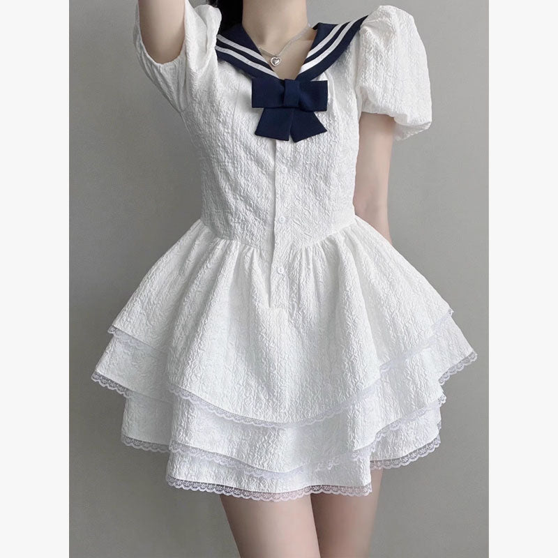 Women's Lolita Sailor Collar Layered Ruffled Dress