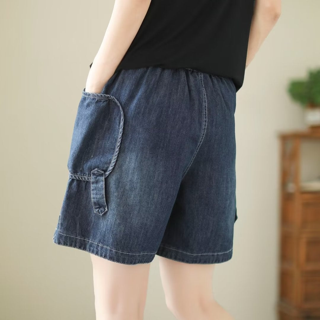 Women's Harajuku Big-pocket Denim Shorts