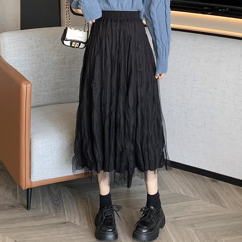 Damen-Faltenrock aus Netzstoff im koreanischen Stil
