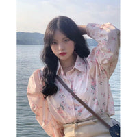 Damen-Hemd im koreanischen Stil mit Blumenmuster und Puffärmeln