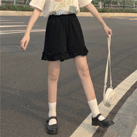 Damen-Shorts im Kawaii-Stil mit hohem Bund und Rüschen