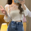 Women's Korean Style Strappy Ruched Lace Hem Bustier