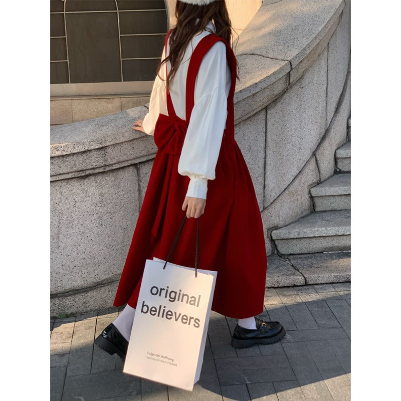 Falda con tirantes y lazo de estilo coreano para mujer