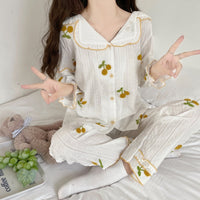 Damen-Pyjama-Set mit Kawaii-Kirschblütenmuster und Puffärmeln