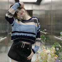 Top lavorato a maglia con ritagli di colore a contrasto in stile coreano da donna