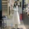 Women's Korean Style Long Sleeved Lace Hem Maxi Dress