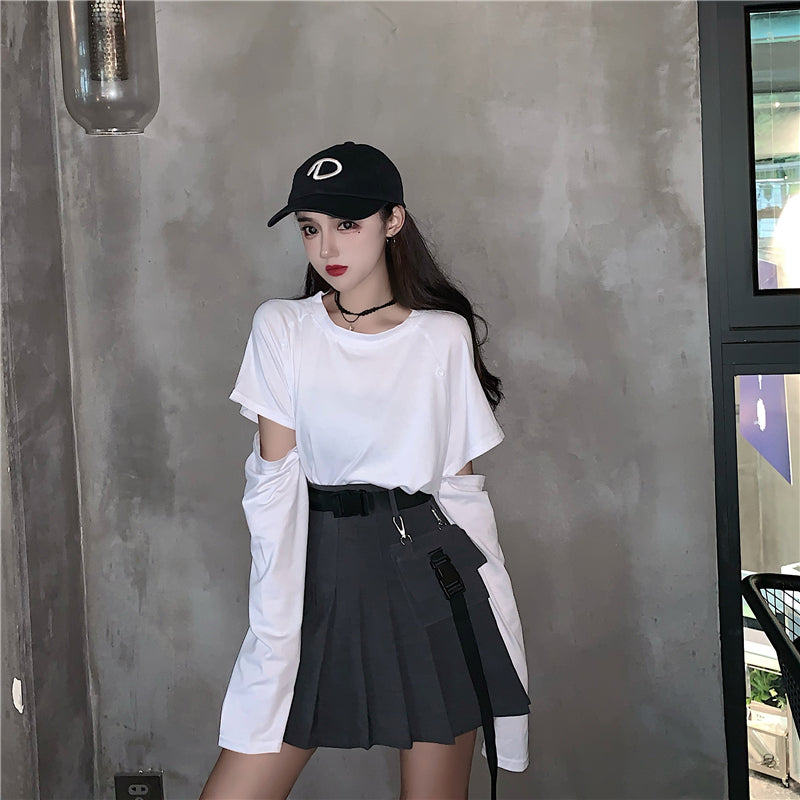 Falda plisada estilo cargo estilo coreano para mujer