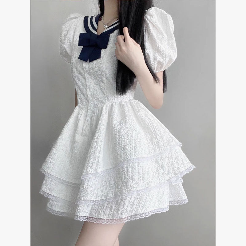 Women's Lolita Sailor Collar Layered Ruffled Dress