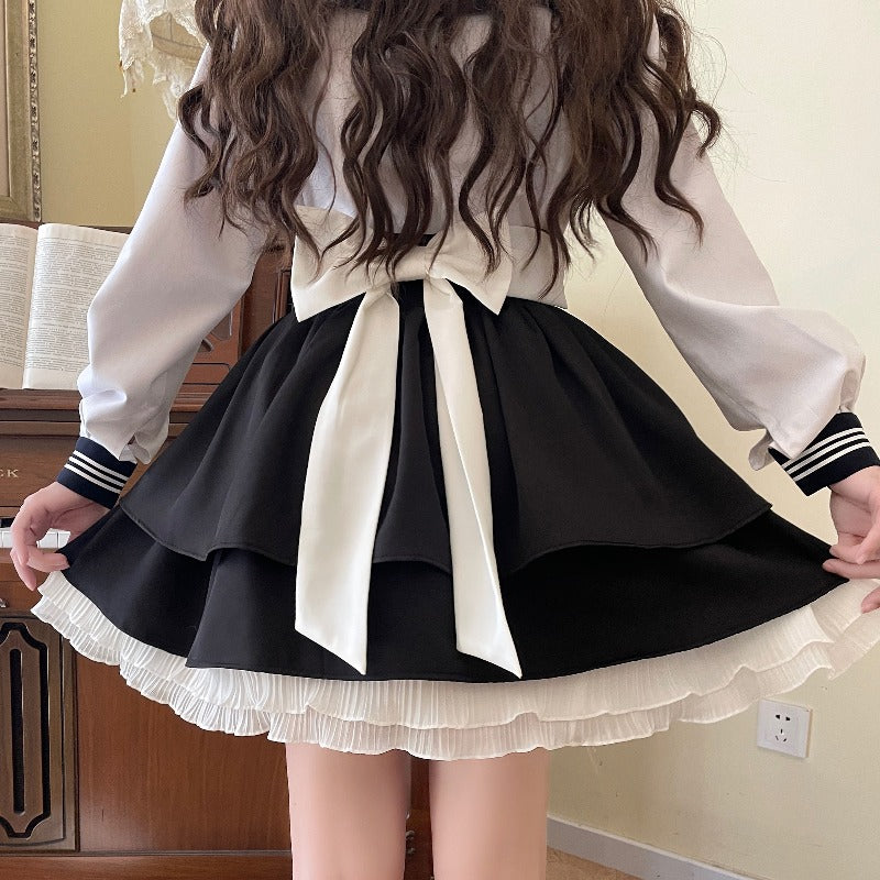 Женская многослойная юбка в стиле Лолита со шнуровкой и бантом