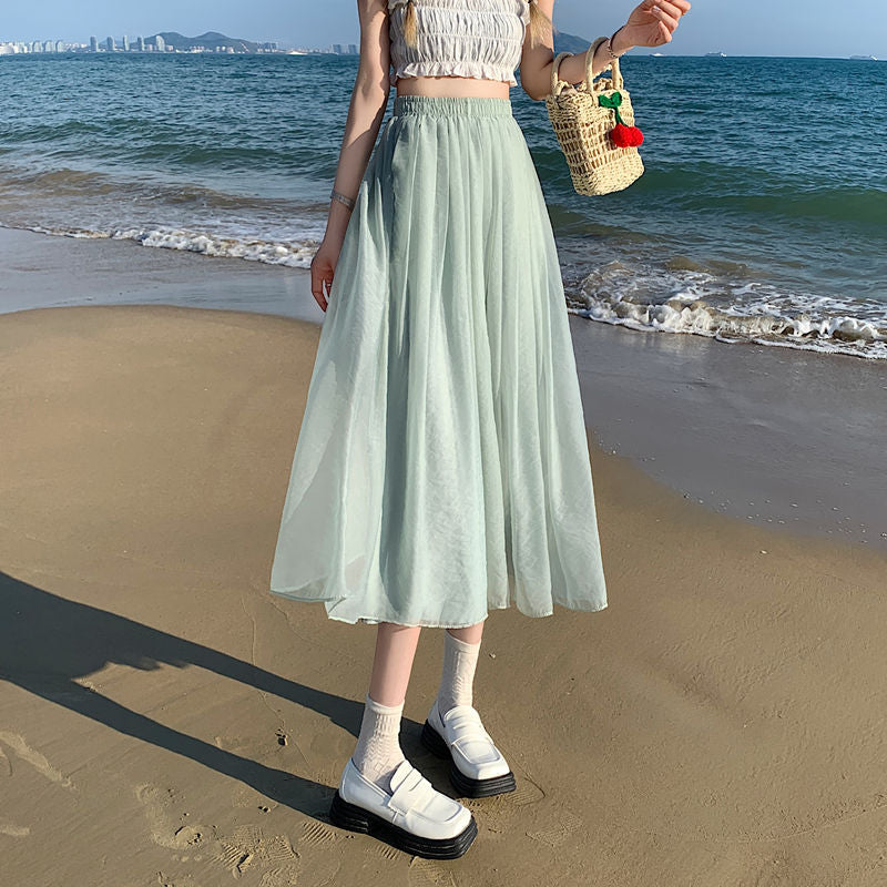 Women's Korean Style High-waisted A-line Gauzy Skirt