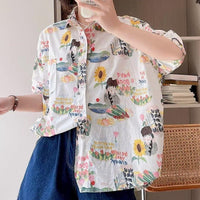 Camicia da donna con stampa floreale Kawaii