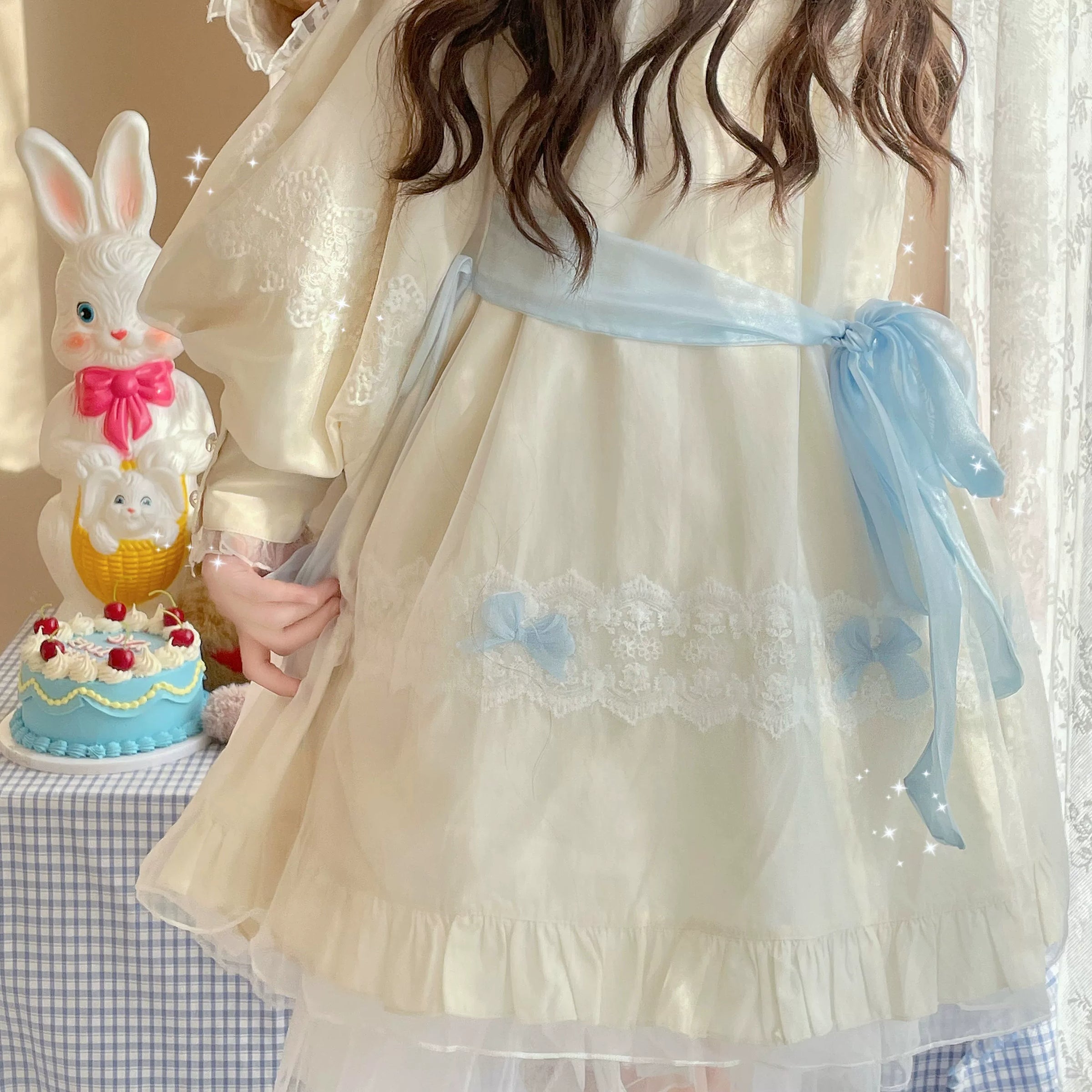 Женское платье Kawaii с кукольным воротником и пышными рукавами
