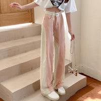Pantaloni larghi da donna in stile coreano a contrasto di colore