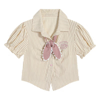 Women's Lolita Puff Sleeved Striped Shirt with Rabbit Ears Tie