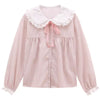 Women's Korean Style Doll Collar Lace-up Striped Shirt