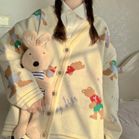 Cardigan lavorato a maglia con orsetto Kawaii da donna