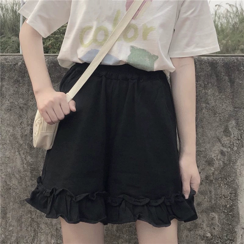 Damen-Shorts im Kawaii-Stil mit hohem Bund und Rüschen